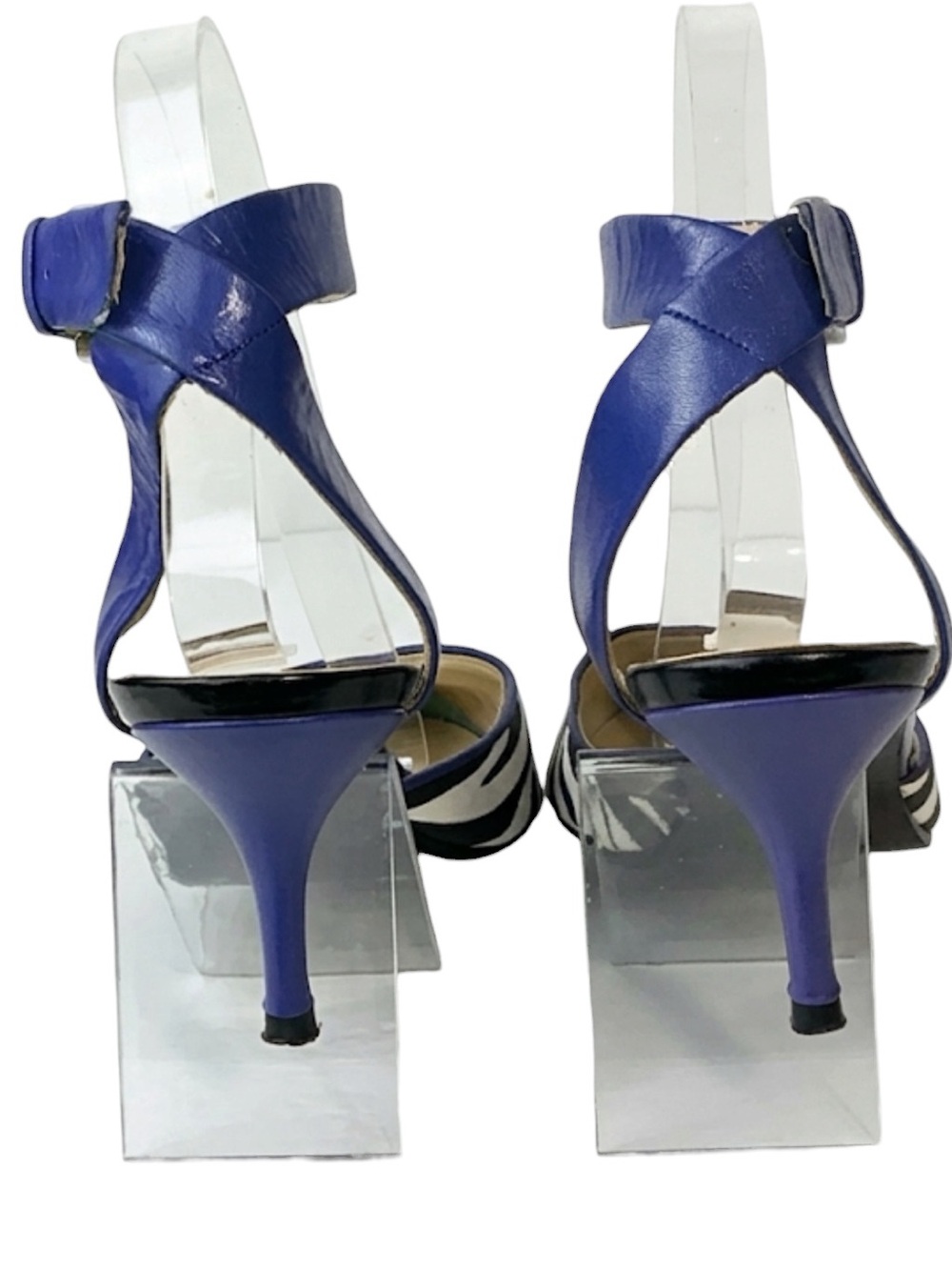 Nine West Zebra Print Pointed Toe Ankle Strap Pump 2” Kitten Heel Blue Black 6 - Picture 7 of 16